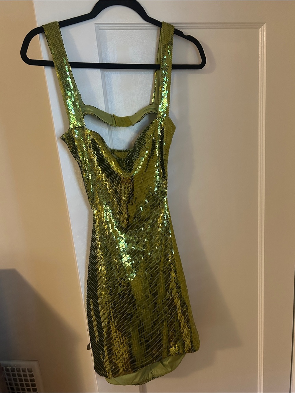 Meshki Green Sequin Mini Dress with Wide Straps and Open back - GORGEOUS